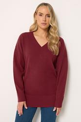 LTS Tall Women's Burgundy Red V-Neck Knitted Jumper | Long Tall Sally 3