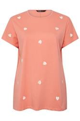 YOURS Curve Orange Embroidered Heart T-Shirt