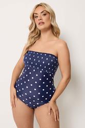 YOURS Plus Size Navy Blue Polka Dot Shirred Swimsuit | Yours Clothing 1