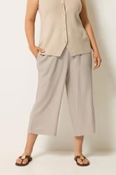 YOURS Plus Size Natural Brown Cropped Wide Leg Linen Trousers | Yours Clothing 1
