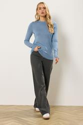 LTS Tall Denim Blue Knitted Crew Neck Jumper | Long Tall Sally 1