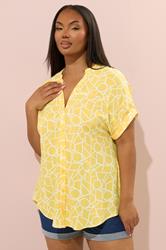 YOURS Plus Size Yellow Geometric V-Neck Blouse | Yours Clothing 1