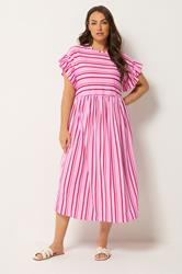 YOURS Plus Size Pink Stripe Frill Sleeve Dress | Yours Clothing 3
