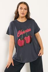 YOURS Plus Size Grey 'Cherries' Slogan T-Shirt | Yours Clothing 3