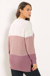 YOURS Plus Size Pink & Cream Colourblock Stripe Jumper | Yours Clothing 2