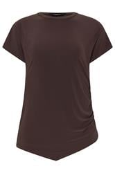 LTS Tall Chocolate Brown Asymmetric Ruched Top