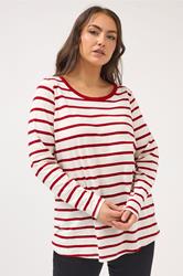 YOURS Plus Size Red Stripe Long Sleeve Ringer Top | Yours Clothing 3