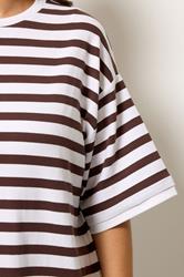 YOURS Plus Size Chocolate Brown Stripe Longline Ringer T-Shirt | Yours Clothing 4