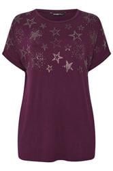 YOURS Curve Purple Star Stud Embellished T-Shirt