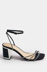 Silver Asymmetric Diamante Block Heel Sandals In Standard Fit | Yours Clothing 2
