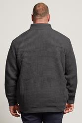 BadRhino Big & Tall Charcoal Grey Sherpa Lined Zip Through Cable Jumper | BadRhino 2