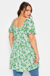 YOURS Plus Size Green Floral Puff Sleeve Top | Yours Clothing 3