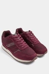 Burgundy Red Side Stripe Lace Up Trainer In Wide EEE Fit | Yours Clothing 3