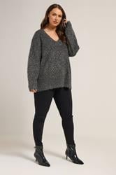 YOURS Plus Size Black Tinsel V-Neck Jumper | Yours Clothing 1