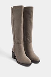 Taupe Brown Faux Suede Knee High Boots In Extra Wide EEE Fit | Yours Clothing 3
