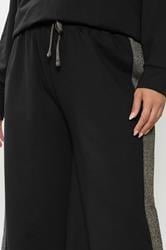 YOURS Plus Size Black Shimmer Side Stripe Wide Leg Joggers | Yours Curve 4