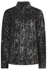 LTS Tall Black & Silver Sequin Embellished Shirt