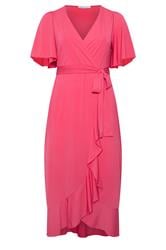 YOURS LONDON Curve Hot Pink Short Sleeve Ruffle Wrap Maxi Dress