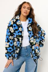 YOURS Plus Size Black & Blue Floral Fleece Jacket | Yours Clothing 3
