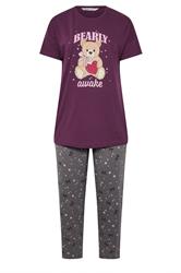 YOURS Plus Size Burgundy Red 'Bearly Awake' Pyjama Set | Yours Clothing 5