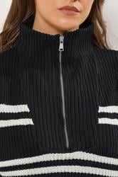 YOURS Plus Size Black Stripe Quarter Zip Jumper | Yours Clothing 5