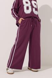 YOURS Plus Size Burgundy Red Side Stripe Wide Leg Joggers | Yours Clothing 1