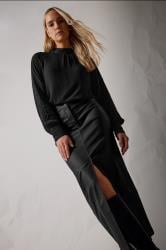 LTS Tall Black High Neck Crinkle Top | Long Tall Sally 1
