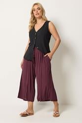 YOURS Plus Size Berry Red Scallop Crinkle Cropped Trousers | Yours Clothing 1
