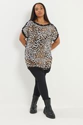 YOURS Plus Size Black Leopard Print Eyelet Top | Yours Clothing 1