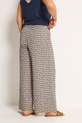 YOURS Plus Size Natural Brown Geometric Textured Wide Leg Trousers | Yours Clothing 2