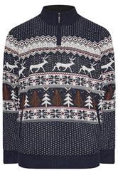 D555 Big & Tall Navy Blue Christmas Quarter Zip Jumper | BadRhino 2