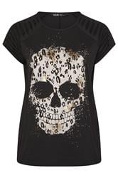 YOURS Curve Black Skull Print Laser Cut T-Shirt