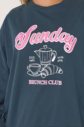 YOURS Plus Size Teal Green 'Sunday Brunch Club' Sweatshirt Lounge Set | Yours Clothing 4