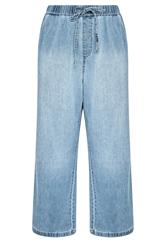 YOURS Plus Size Mid Blue Drawstring Wide Leg Jeans | Yours Clothing 5