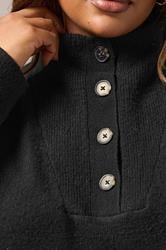 YOURS Plus Size Black & Beige Brown Striped Button Neck Jumper | Yours Clothing 4