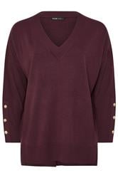 YOURS Curve Purple Button V-Neck Jumper