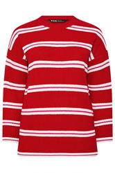 YOURS Curve Red Stripe Drop Shoulder Knitted Jumper