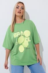 LIMITED COLLECTION Plus Size Green 'Brazil' Lime Longline T-Shirt | Yours Clothing 1