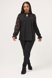 YOURS Plus Size Black Lace Long Sleeve Top | Yours Clothing 1