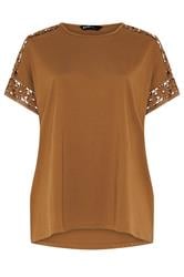 YOURS Curve Orange Crochet Sleeve Boxy T-Shirt
