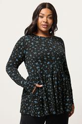 YOURS Plus Size Blue Ditsy Floral Peplum Top | Yours Clothing 3