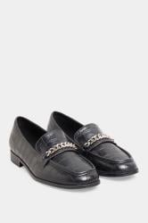 LTS Black Croc Chain Detail Loafers In Standard Fit | Long Tall Sally 2