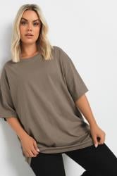 YOURS Plus Size Mocha Brown Longline T-Shirt | Yours Clothing 1