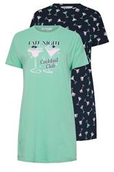 YOURSET 2 PACK Plus Size Green Cocktail Print Sleep Tee Nightdresses | Yours Clothing 7
