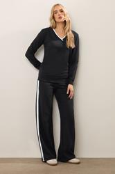 LTS Tall Black Ribbed Striped Wide Leg Joggers | Long Tall Sally 3
