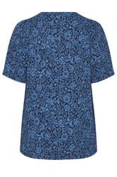 EVANS Plus Size Navy Blue Floral Pleat Front Angel Sleeve Top | Evans 6