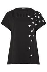 YOURS Curve Black Heart Print Slash Detail Top