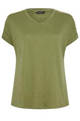 EVANS Curve Khaki Green Button Shoulder T-Shirt