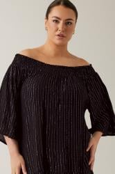 Evans Black Metallic Stripe Tiered Midi Beach Dress | Evans 4