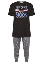 YOURS Plus Size Black & Grey Slogan Cuffed Pyjama Set | Yours Clothing 5